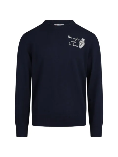 MC2 Saint Barth navy-blue Heron light wool and cashmere-blend crew-neck with Non Voglio Mica La Luna embroidery
