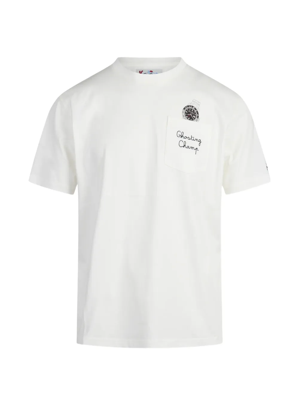 MC2 Saint Barth white Connor cotton T-shirt with watch print and Ghosting Champ embroidery - Blanc MC2 Saint Barth white Connor cotton T-shirt with watch print and Ghosting Champ embroidery - Blanc
