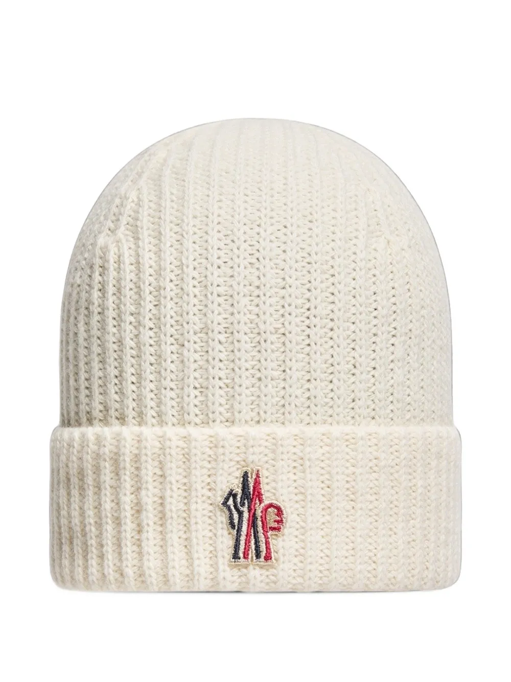 MONCLER GRENOBLE KIDS ribbed-knit logo-patch beanie hat Wit