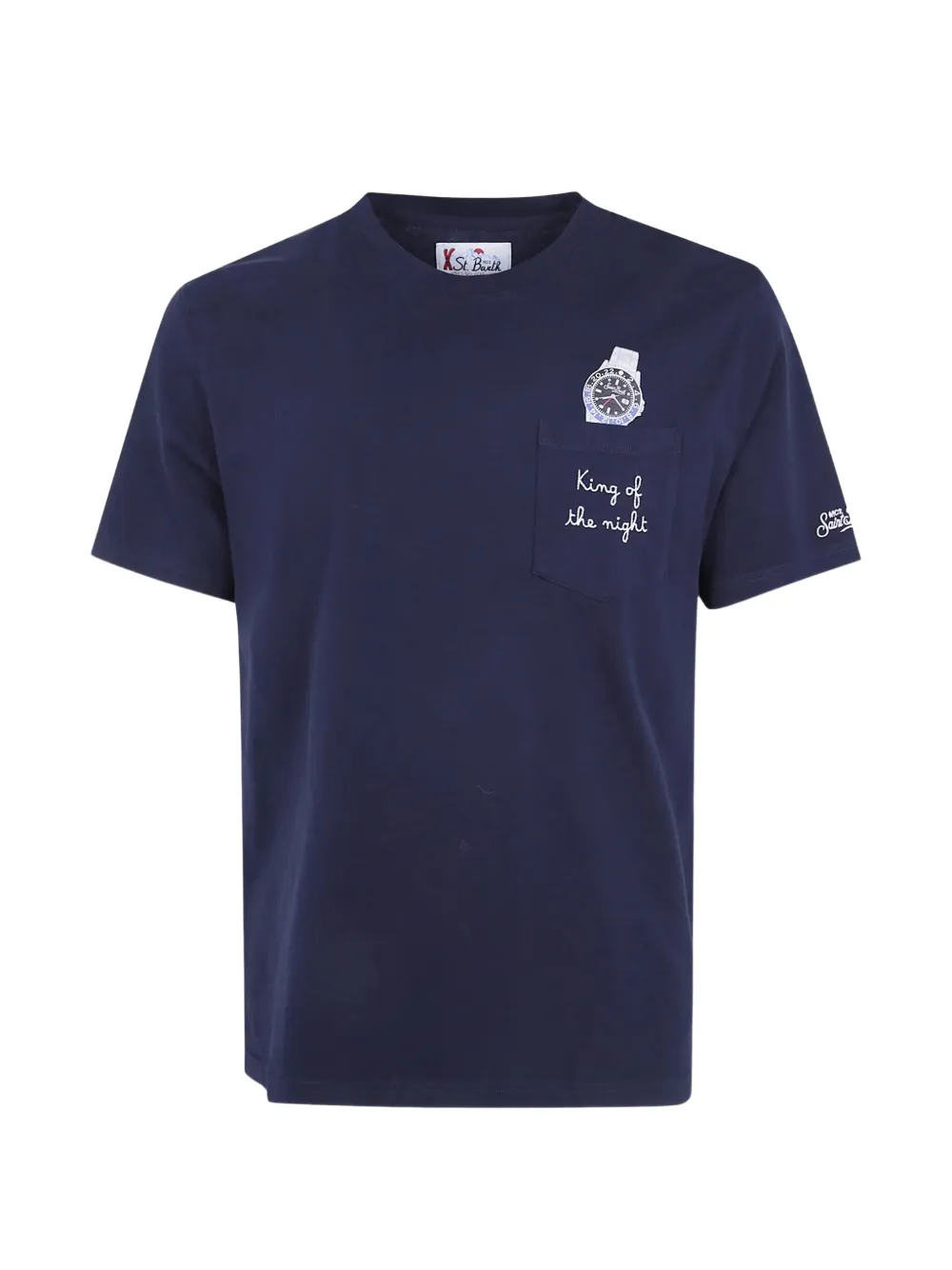 MC2 Saint Barth navy blue Connor organic cotton T-shirt with watch print and King Of The Night embroidery - Bleu MC2 Saint Barth navy blue Connor organic cotton T-shirt with watch print and King Of The Night embroidery - Bleu