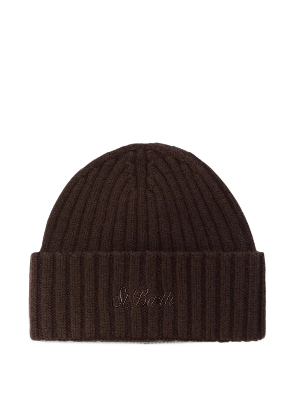 MC2 Saint Barth dark brown Wengen wool beanie with logo embroidery Bruin