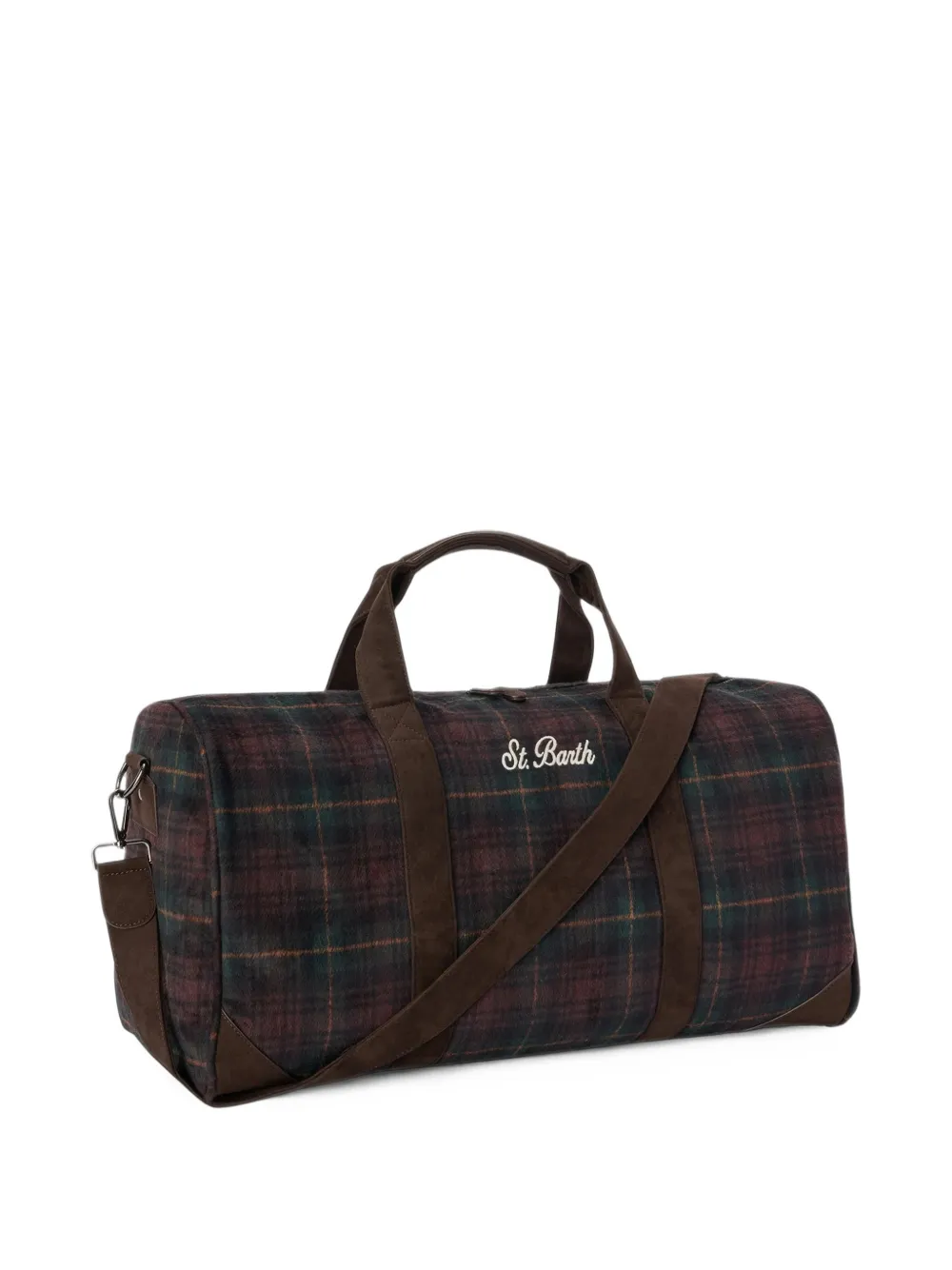 MC2 Saint Barth Jetleg wool-blend duffle bag with tartan pattern and faux-leather trims Groen