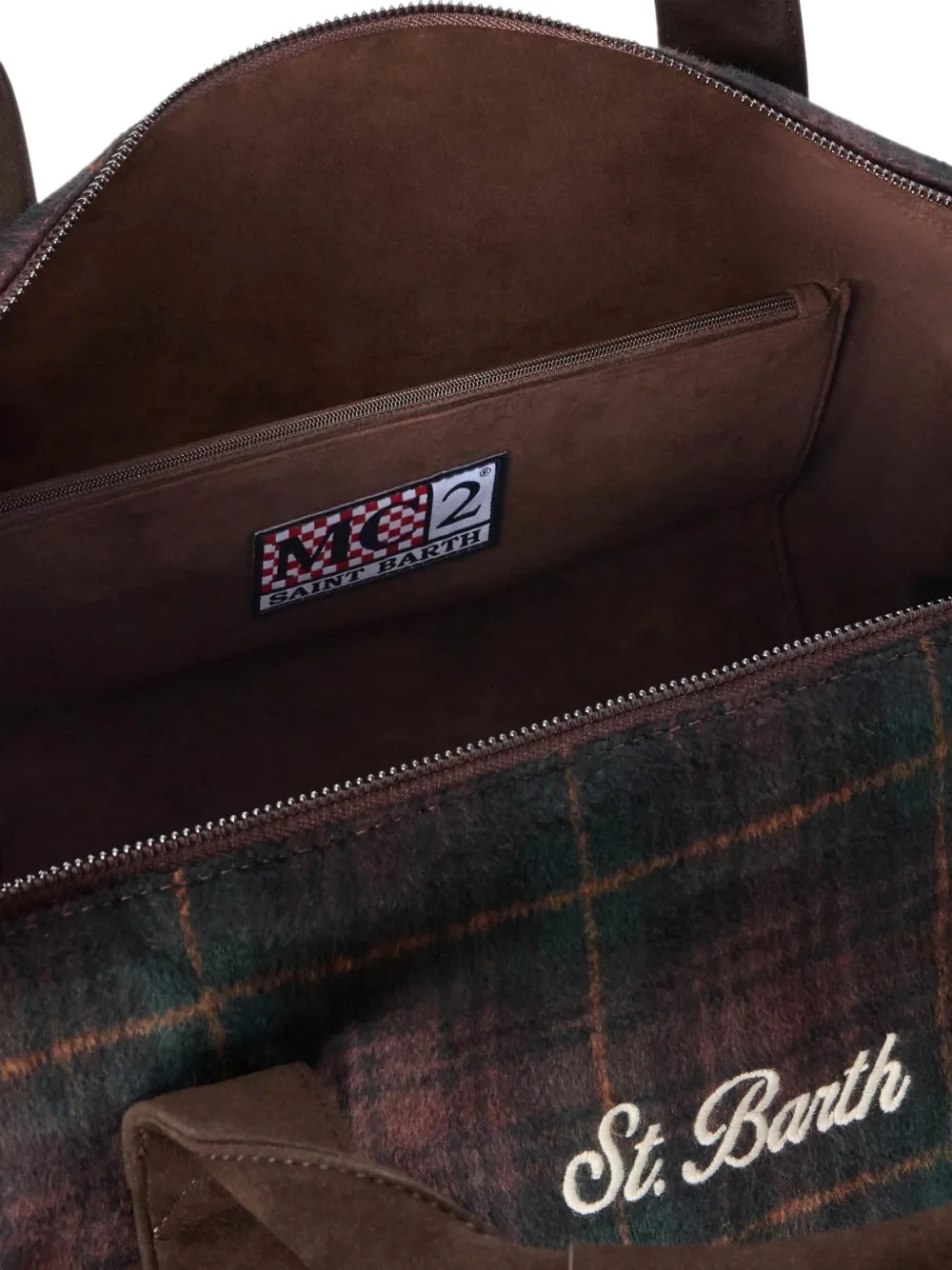 MC2 Saint Barth Jetleg wool-blend duffle bag with tartan pattern and faux-leather trims Groen
