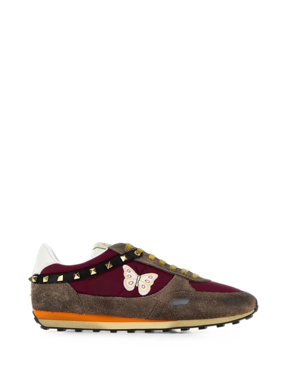 Valentino Garavani Stud Up sneakers in split leather and nylon with butterfly embroidery - Marron