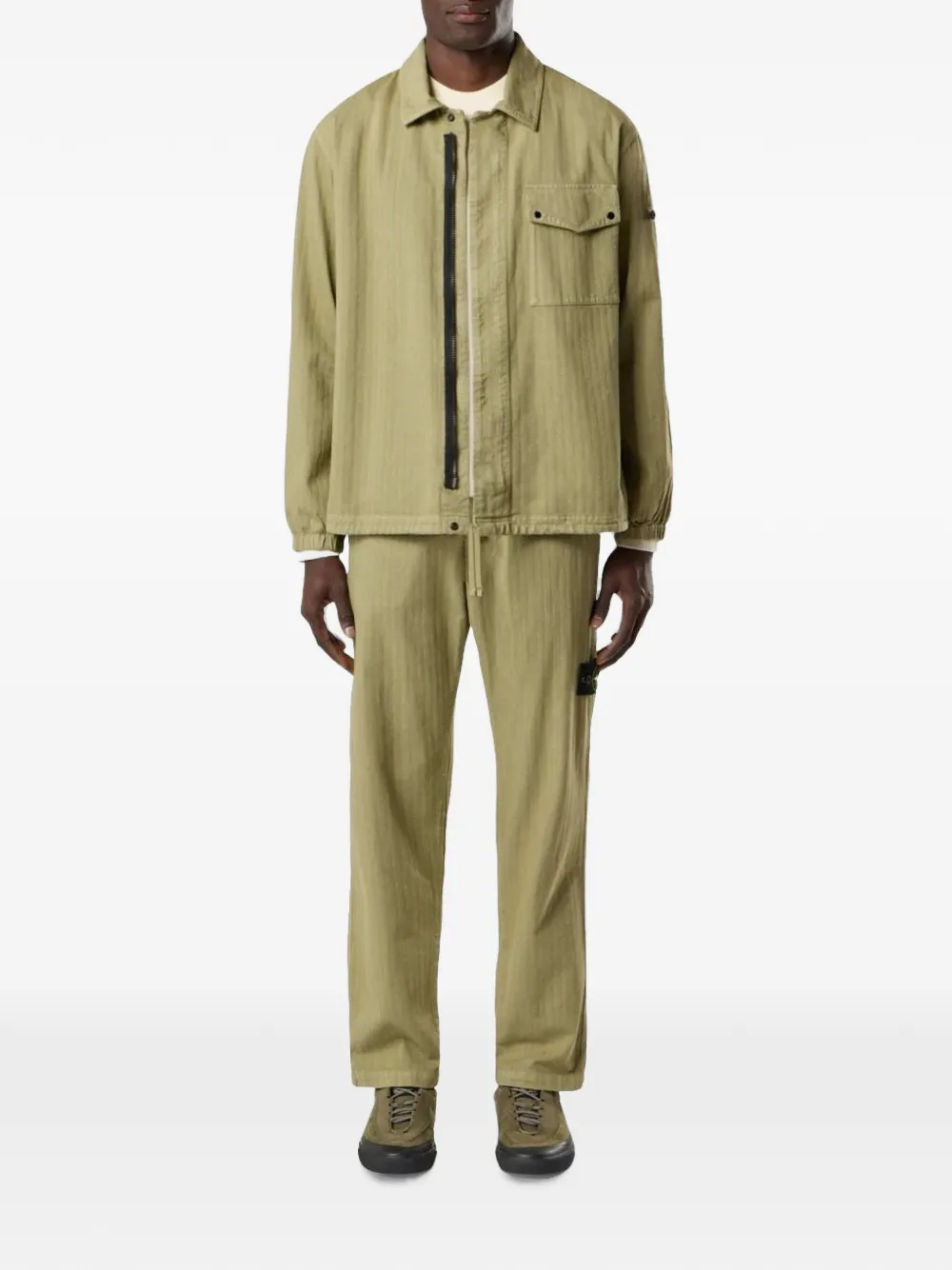 Stone Island 3100052 katoenen broek met visgraat-patroon Groen