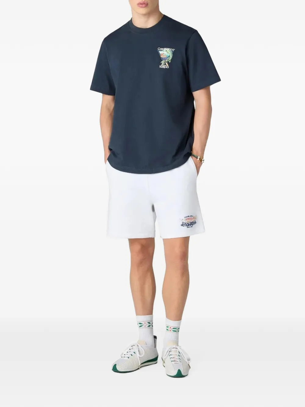 Casablanca x Casa Kaspia New York embroidered drawstring shorts Wit