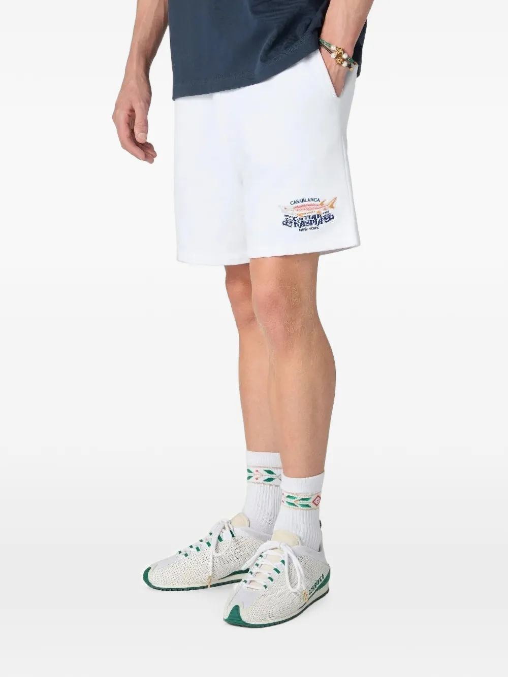 Casablanca x Casa Kaspia New York embroidered drawstring shorts Wit
