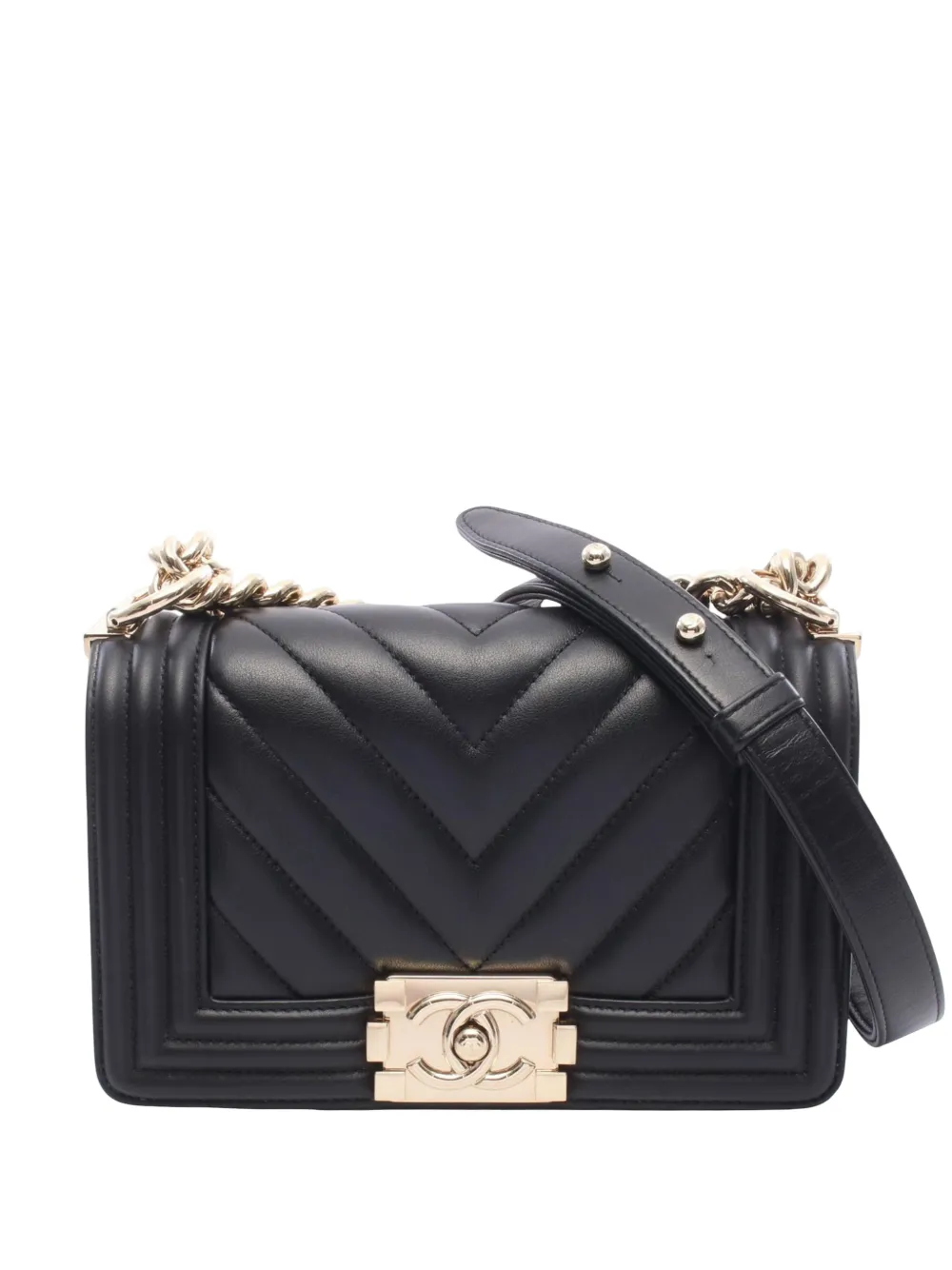 CHANEL Pre-Owned 2019 Small Chevron Lambskin Boy Flap crossbody bag - Nero
