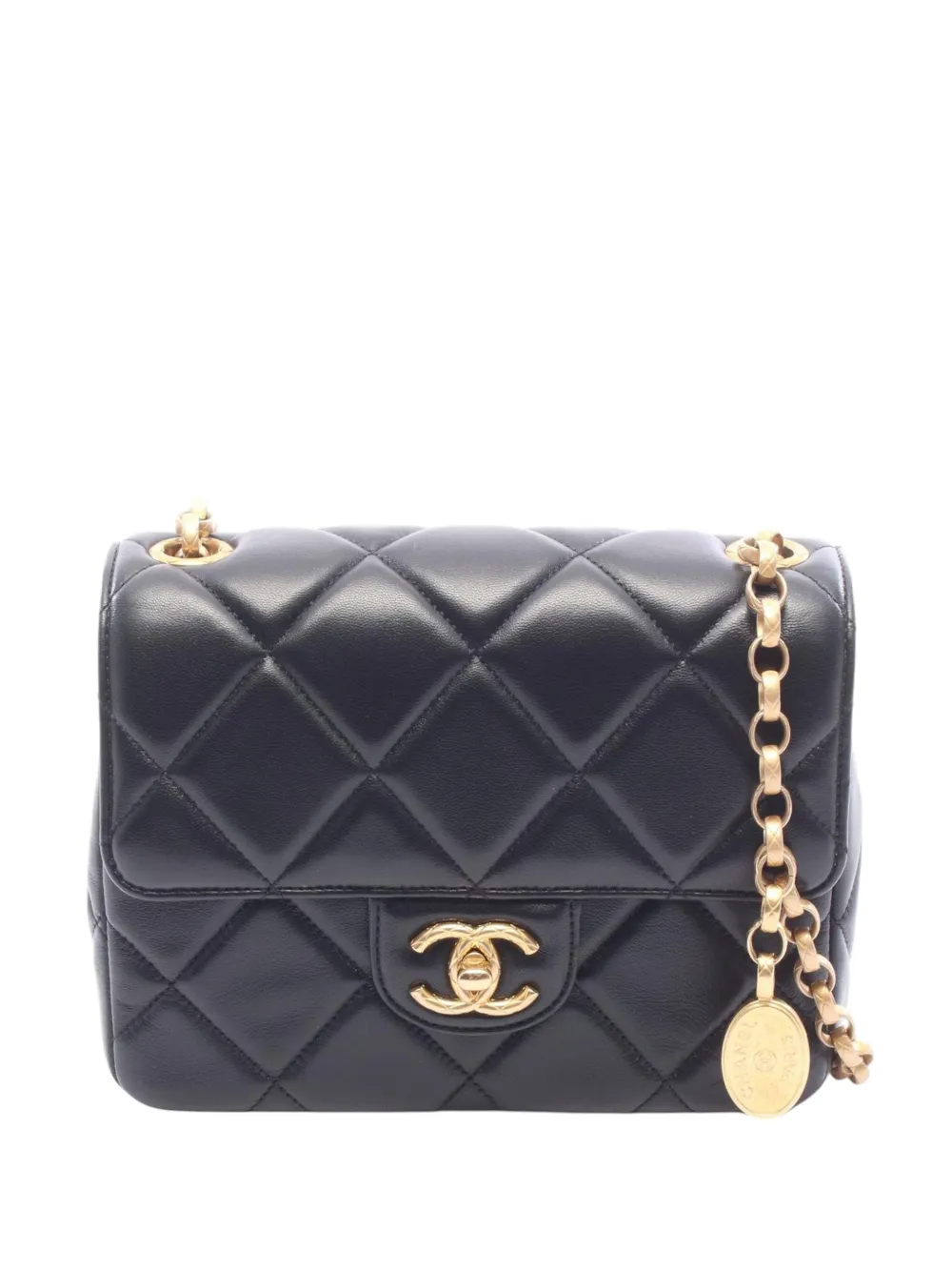 CHANEL Pre-Owned 2021-2026 Mini Square Quilted Lambskin Bijoux Logo Chain Flap crossbody bag - Nero