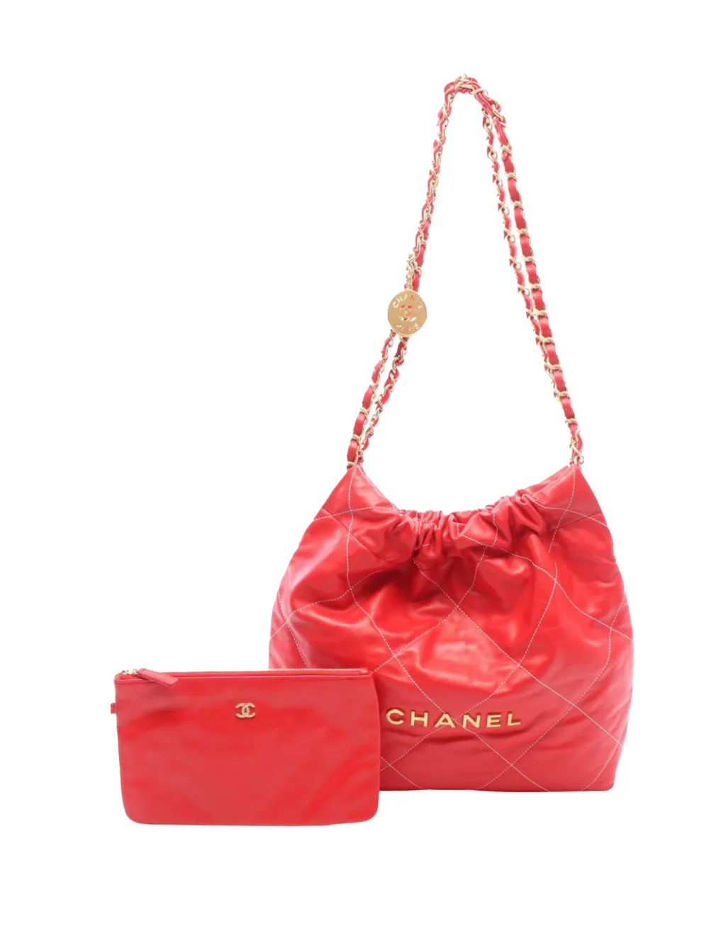 CHANEL Pre-Owned 2021-2026 Small Quilted Shiny Calfskin 22 shoulder bag - Rot