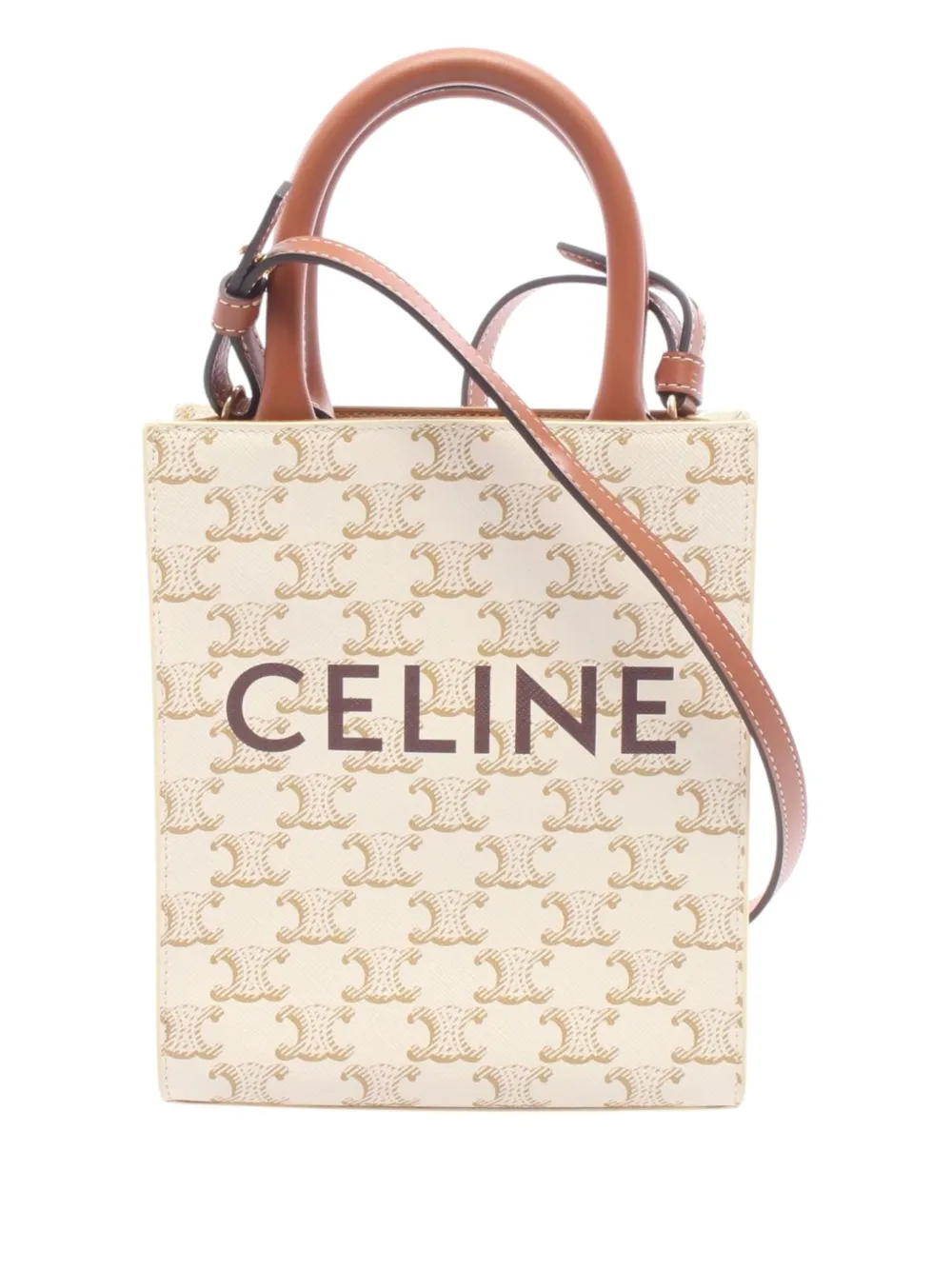 Celine Pre-Owned 2000-2026 Mini Triomphe Coated Canvas Vertical Cabas satchel - Tons neutres