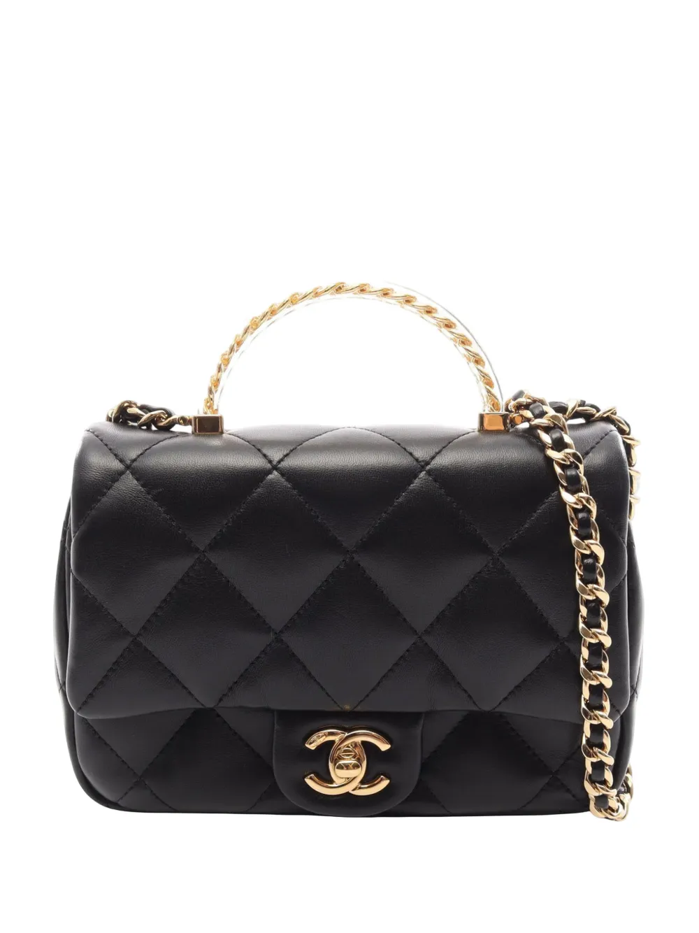 CHANEL Pre-Owned 2021-2026 Small Quilted Lambskin Resin Top Handle Flap satchel - Nero
