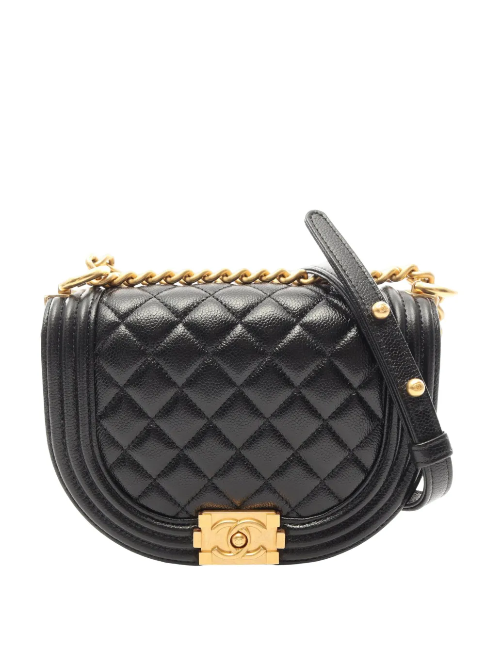 CHANEL Pre-Owned 2021-2026 Small Quilted Caviar Boy Messenger Bag crossbody bag - Black