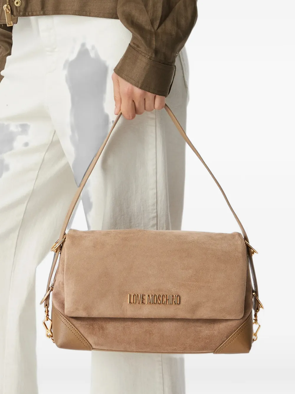 Love Moschino Schoudertas met logoplakkaat Beige