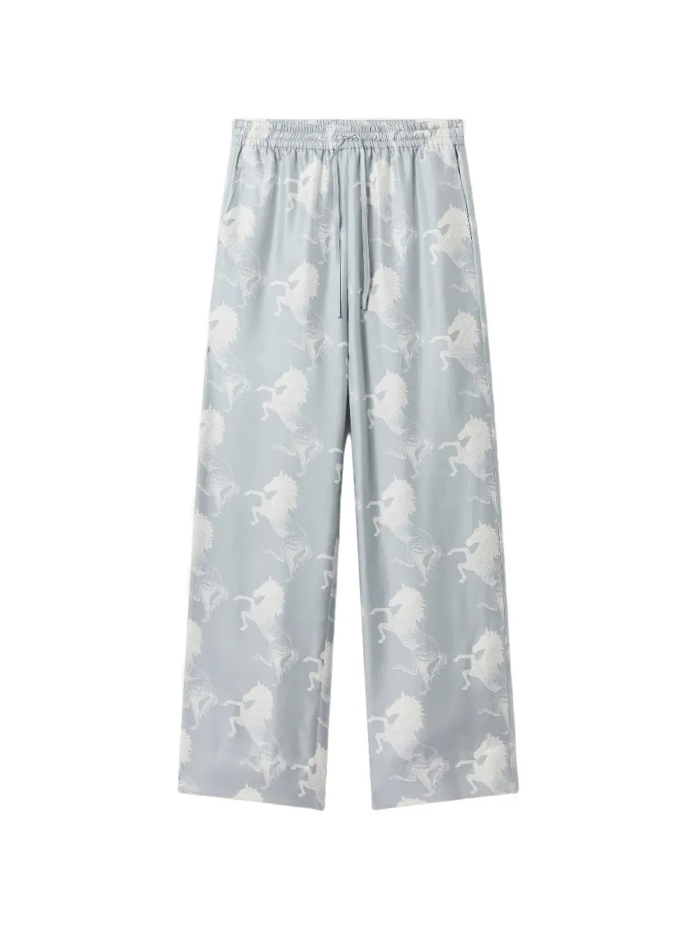 Stella McCartney horse-print silk wide-leg pants - Bleu