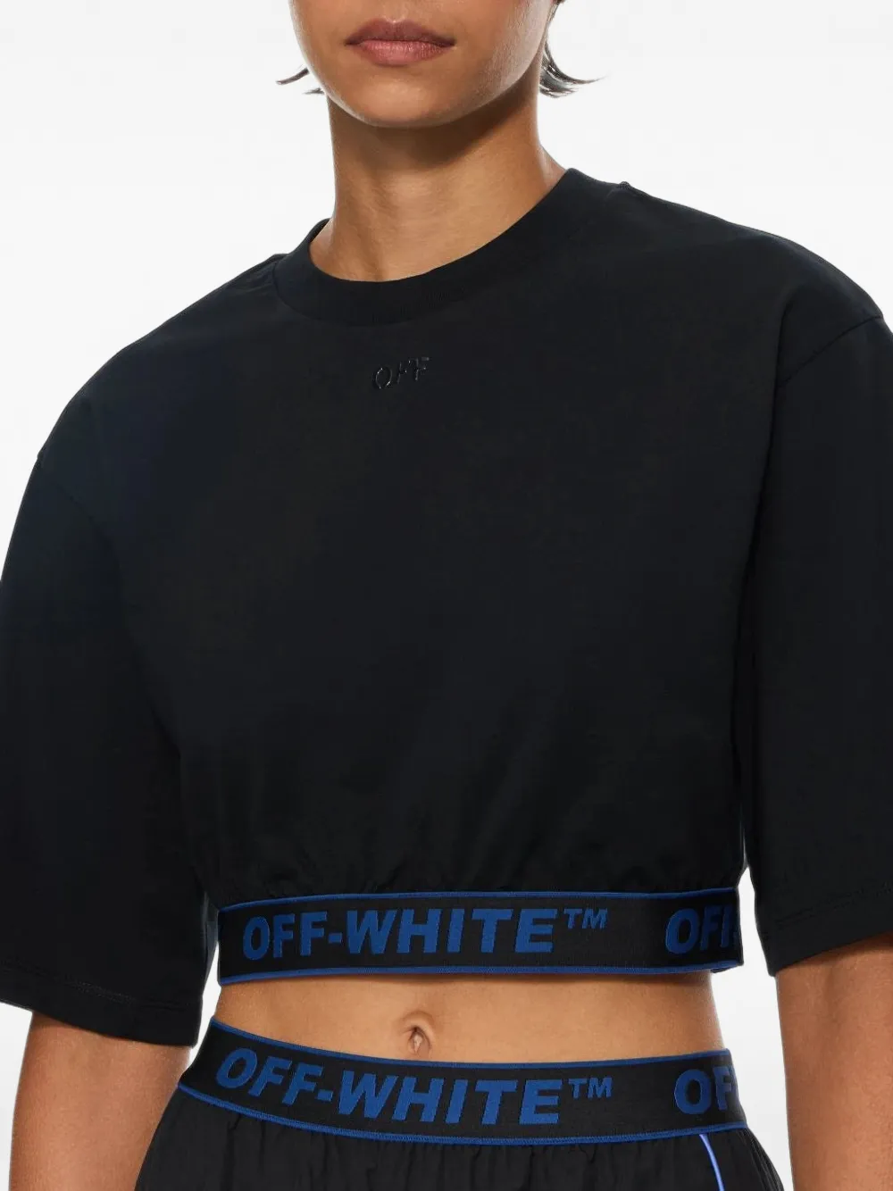 Off-White Jersey T-shirt met logoband Zwart