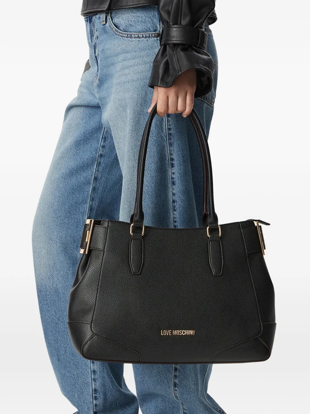 Love Moschino Shopper met logoplakkaat Zwart