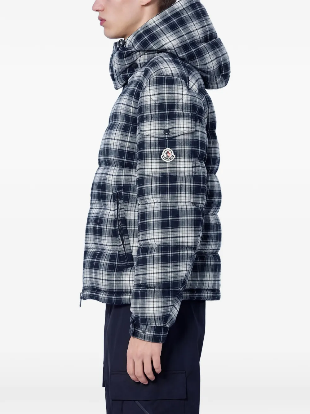 Moncler Airor geruit donsjack met capuchon Zwart