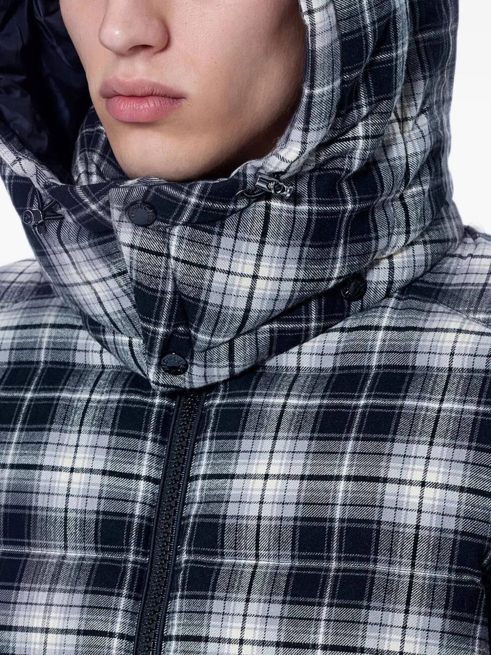 Moncler Airor geruit donsjack met capuchon Zwart