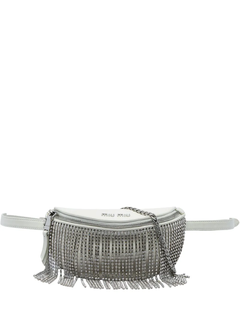 Miu Miu Pre-Owned 2010-2026 Nappa Crystal Fringe Convertible Belt Bag satchel - Bianco
