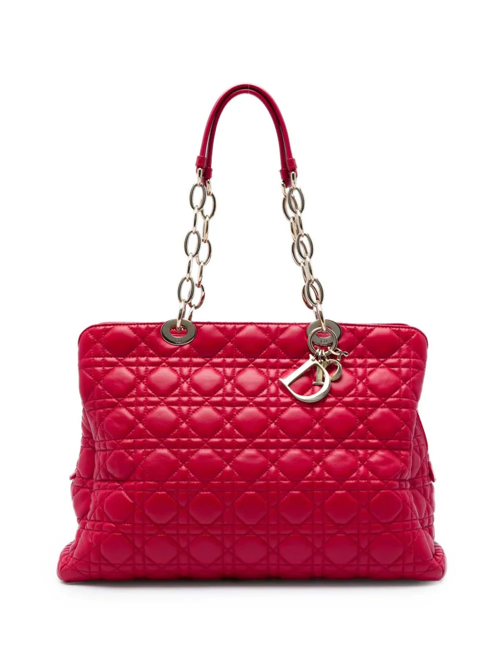 Christian Dior Pre-Owned 2014 Large Lambskin Cannage Soft Zipped Lady Dior Shopping tote bag - Rouge Christian Dior Pre-Owned 2014 Large Lambskin Cannage Soft Zipped Lady Dior Shopping tote bag - Rouge