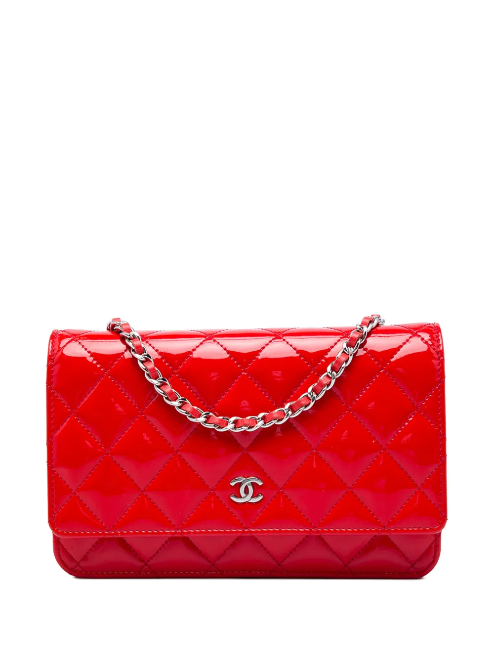 CHANEL Pre-Owned 2013-2014 CC Quilted Patent Wallet On Chain crossbody bag - Rosso