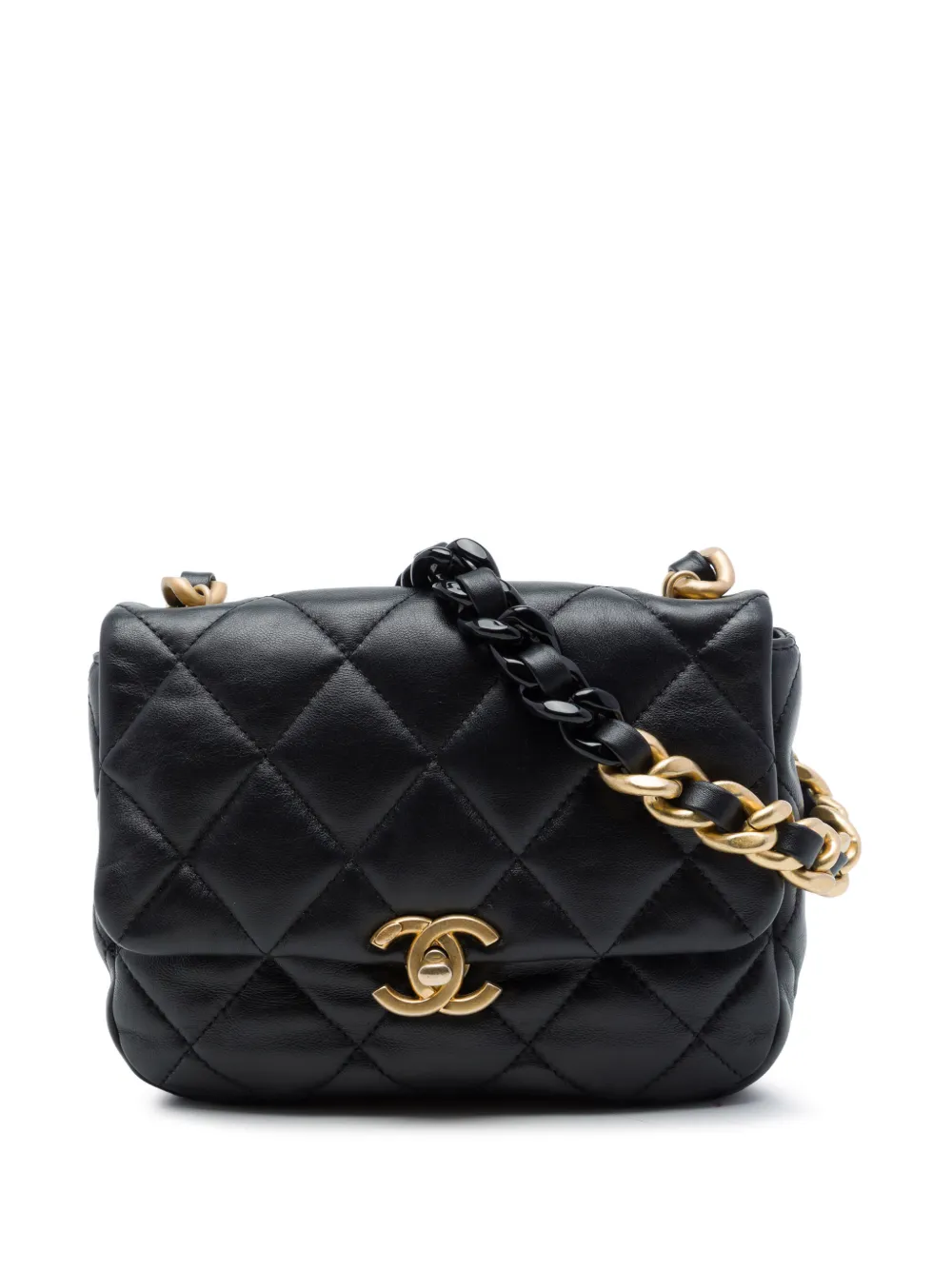 CHANEL Pre-Owned 2021-2026 Mini Quilted Lambskin Lacquered Chain Flap crossbody bag - Nero