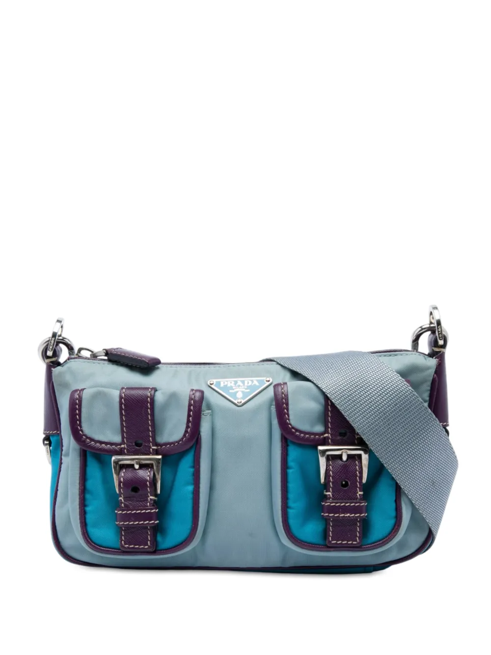 Prada Pre-Owned 2013-2026 Saffiano Trimmed Tessuto Front Pocket Zip Top shoulder bag - Blue