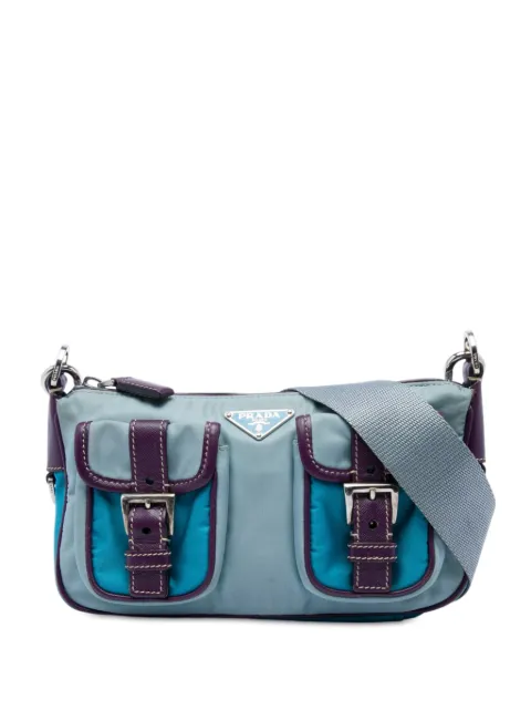 Prada Pre-Owned bolso de hombro Tessuto con ribete de piel Saffiano con cremallera y bolsillo frontal 2013-2026
