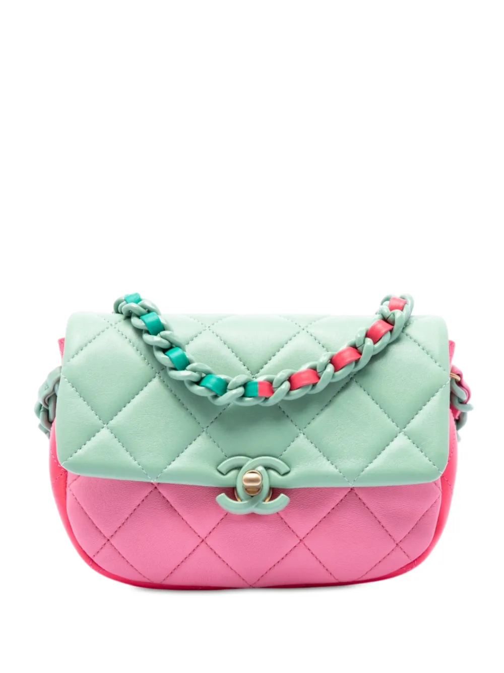 CHANEL Pre-Owned 2021-2026 Mini Tricolor Lambskin Lacquered Chain Flap shoulder bag - Verde