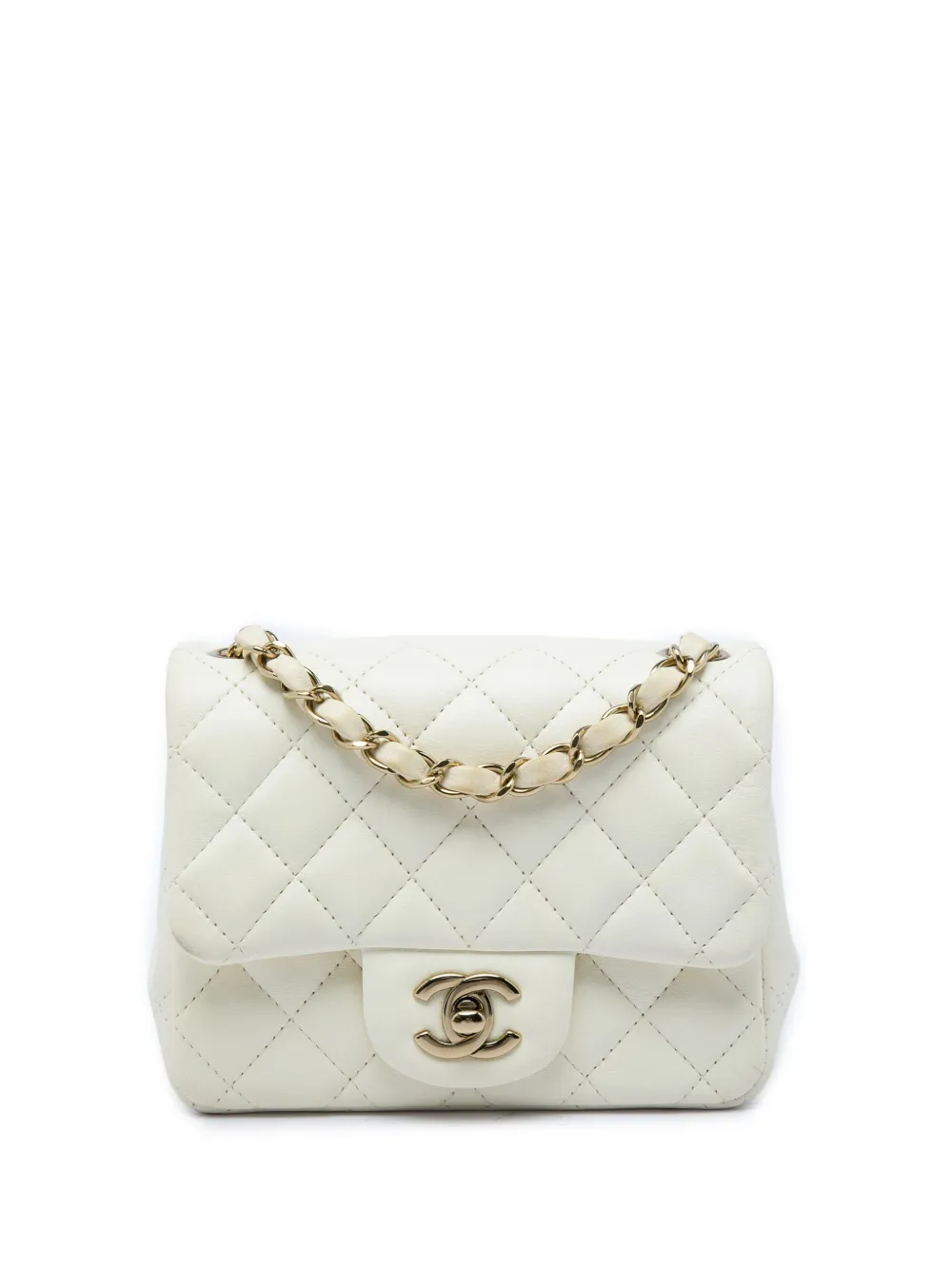 CHANEL Pre-Owned 2021-2026 Mini Square Classic Lambskin Single Flap crossbody bag - Bianco