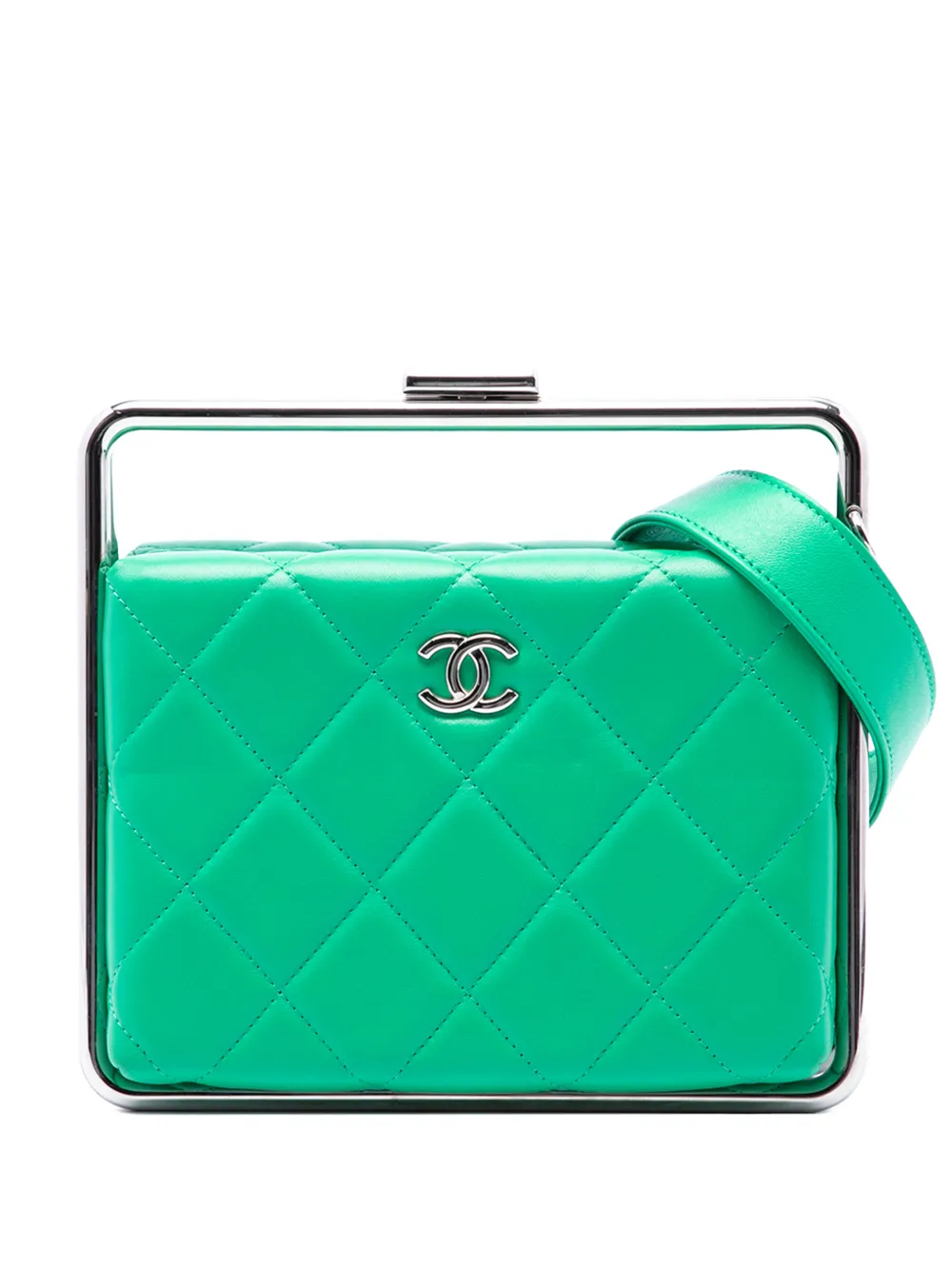 CHANEL Pre-Owned 2019 CC Quilted Lambskin Metal Bar Convertible Clutch satchel - Verde