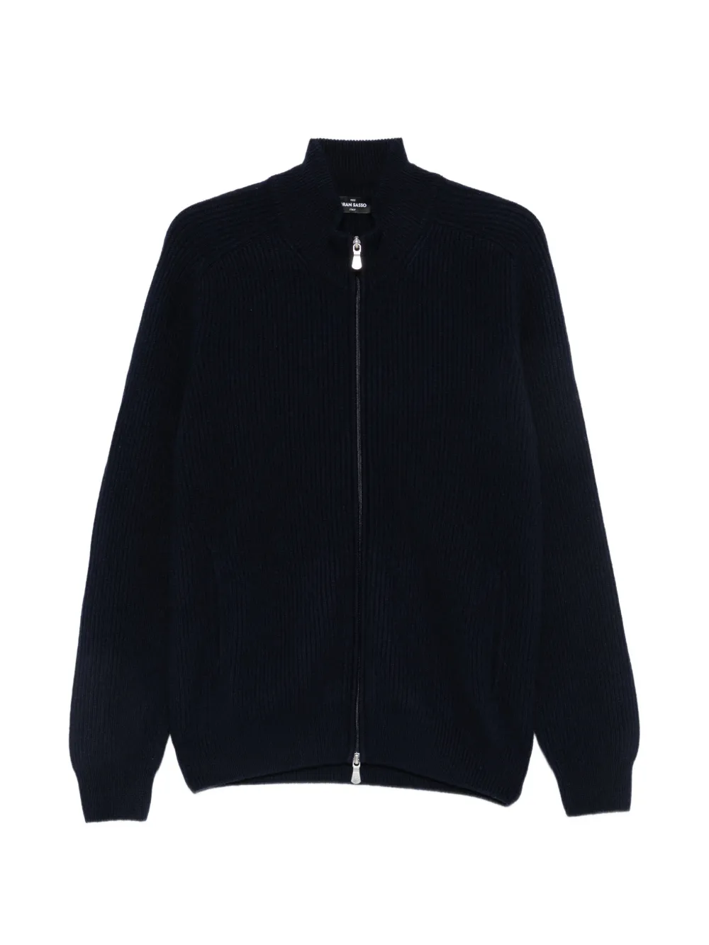 Gran Sasso Maglione a coste con cappuccio e zip - Blu