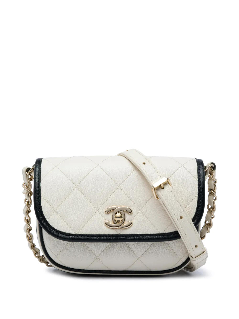 CHANEL Pre-Owned 2021 Mini CC Bicolor Quilted Caviar Messenger Flap crossbody bag - Bianco