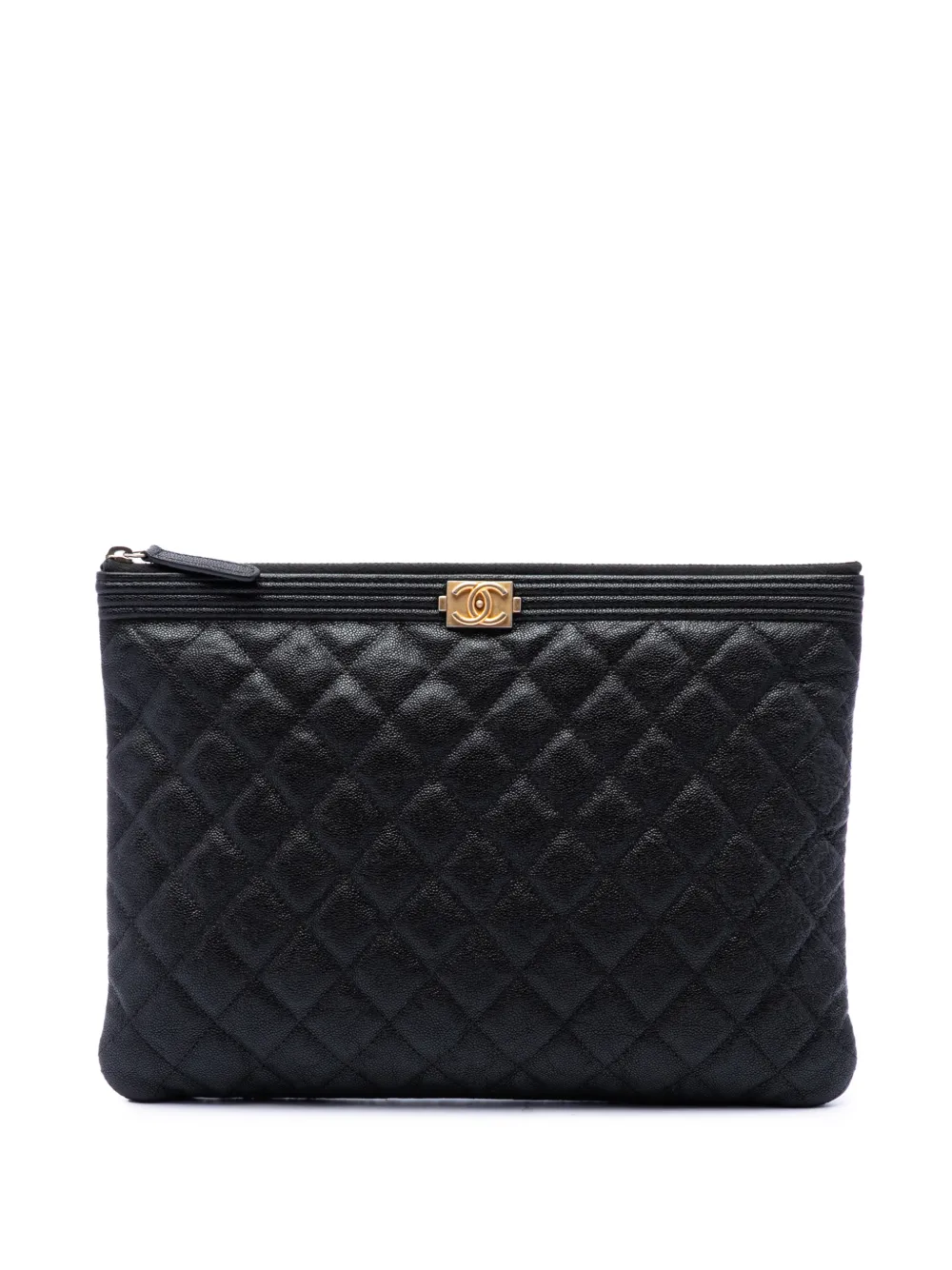 CHANEL Pre-Owned 2018-2019 Medium Quilted Caviar Boy O Case clutch bag - Nero