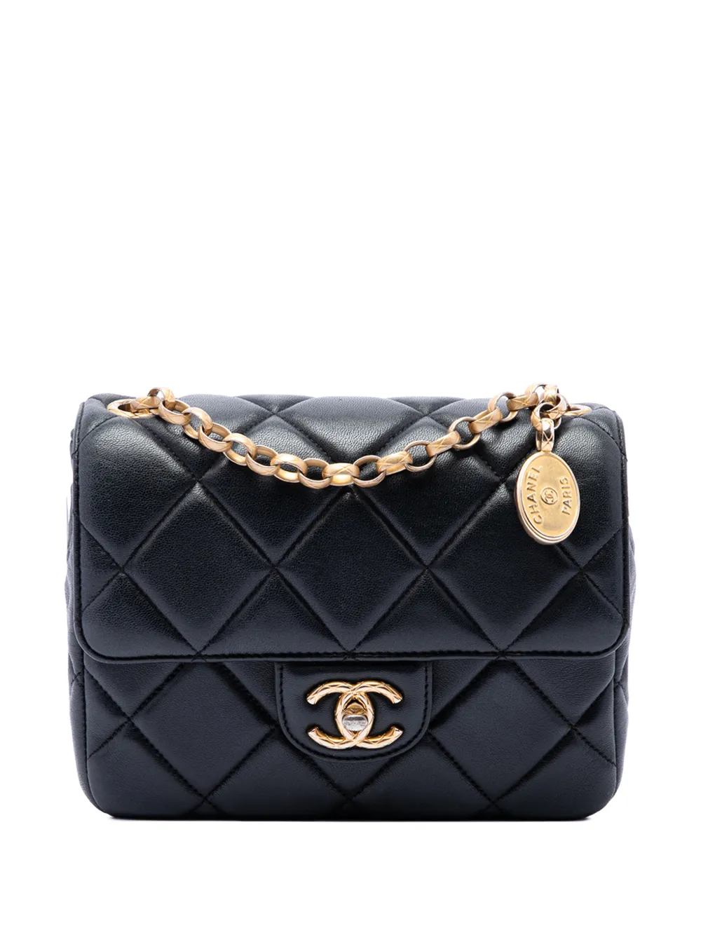 CHANEL Pre-Owned 2021-2026 Mini Square Quilted Lambskin Bijoux Logo Chain Flap crossbody bag - Nero