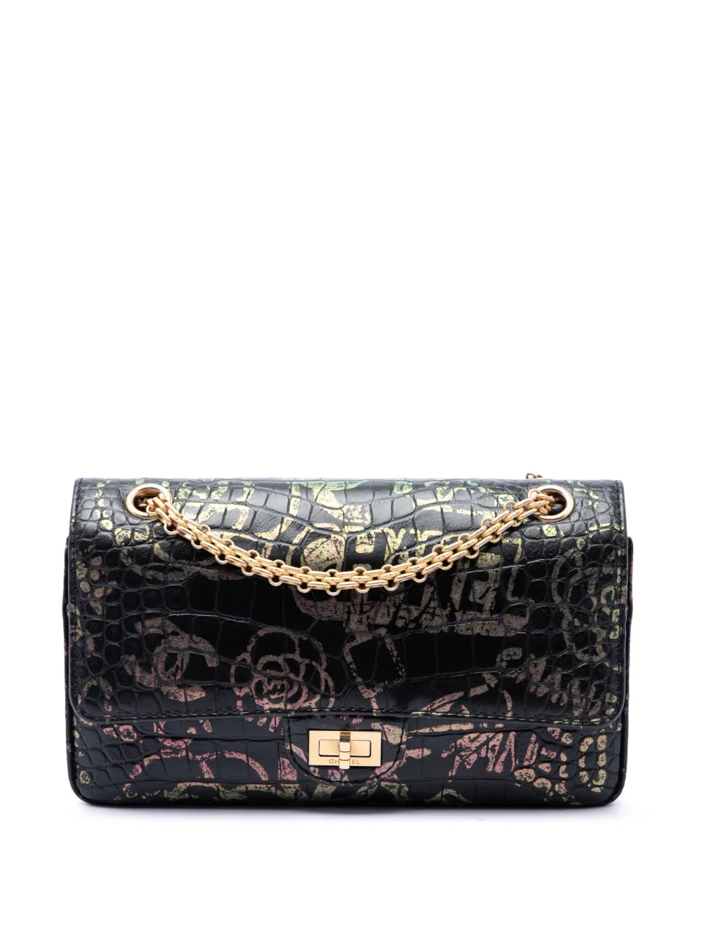CHANEL Pre-Owned 2019 Croc Embossed Calfskin Graffiti Cocodile Reissue 2.55 Double Flap 226 shoulder bag - Nero
