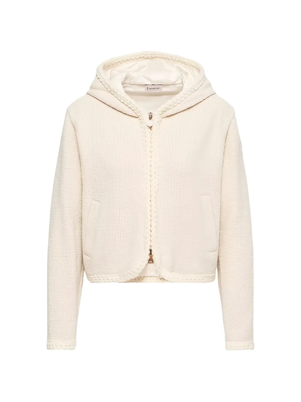 Moncler Waffle Honeycomb-knit Braided Hoodie in Neutrals