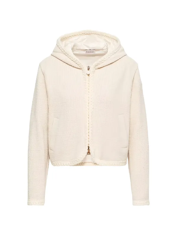 Moncler Waffle Honeycomb-knit Braided Hoodie in Neutrals