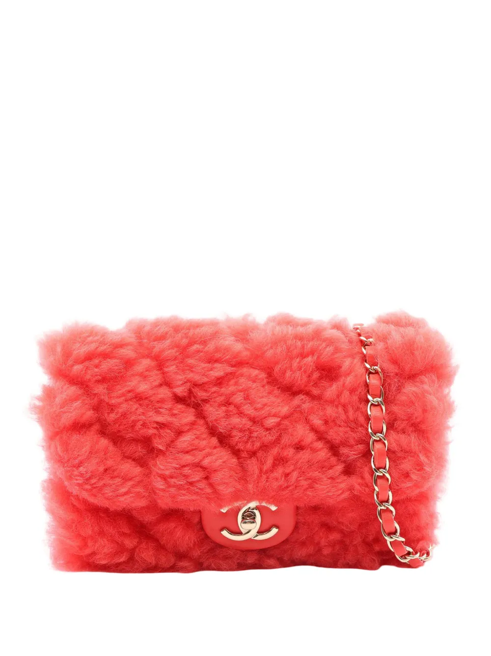 CHANEL Pre-Owned 2019 Mini Quilted Shearling Flap crossbody bag - Rosso