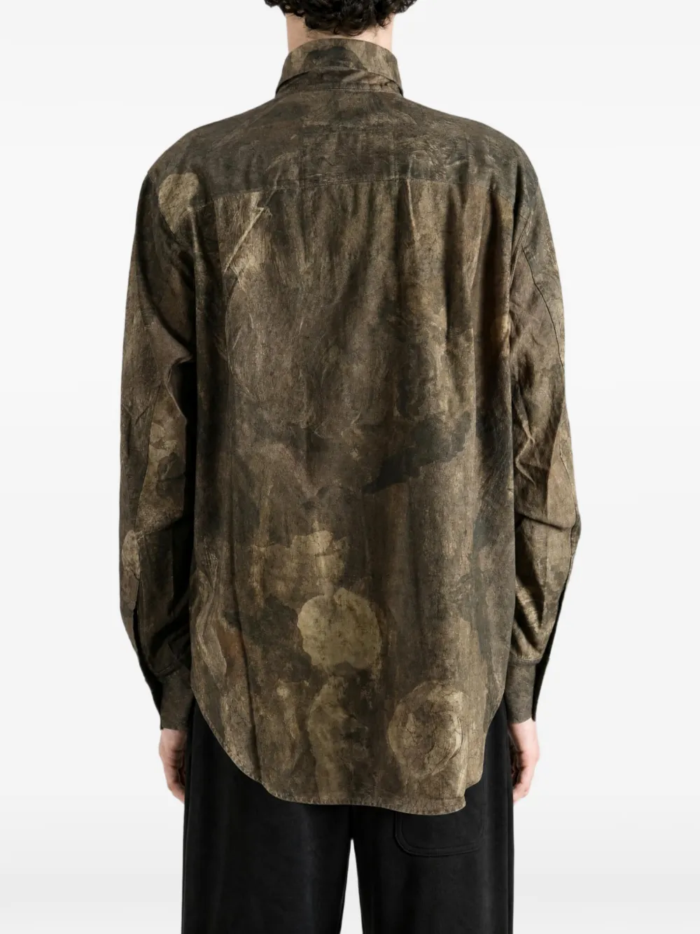 Ziggy Chen abstract-print layered-hem shirt Groen