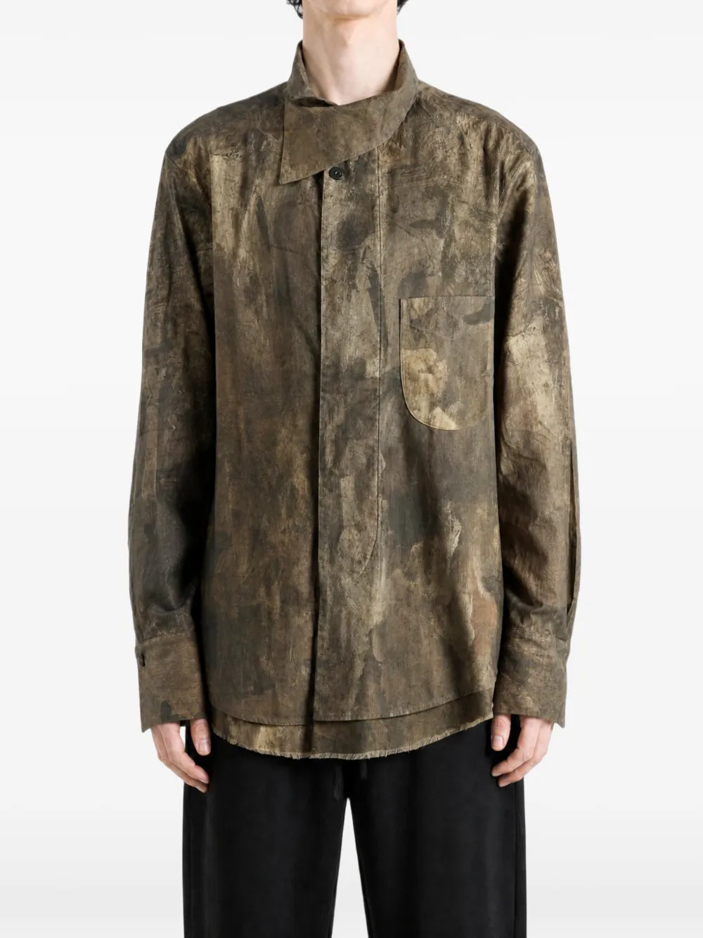 Ziggy Chen abstract-print layered-hem shirt Groen