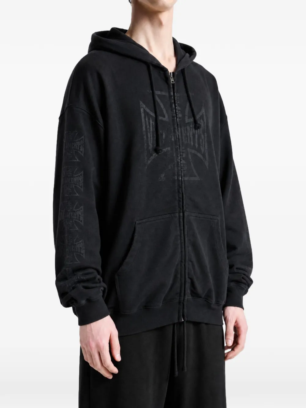 VETEMENTS Big Biker Cross logo-print zip-up hoodie Zwart