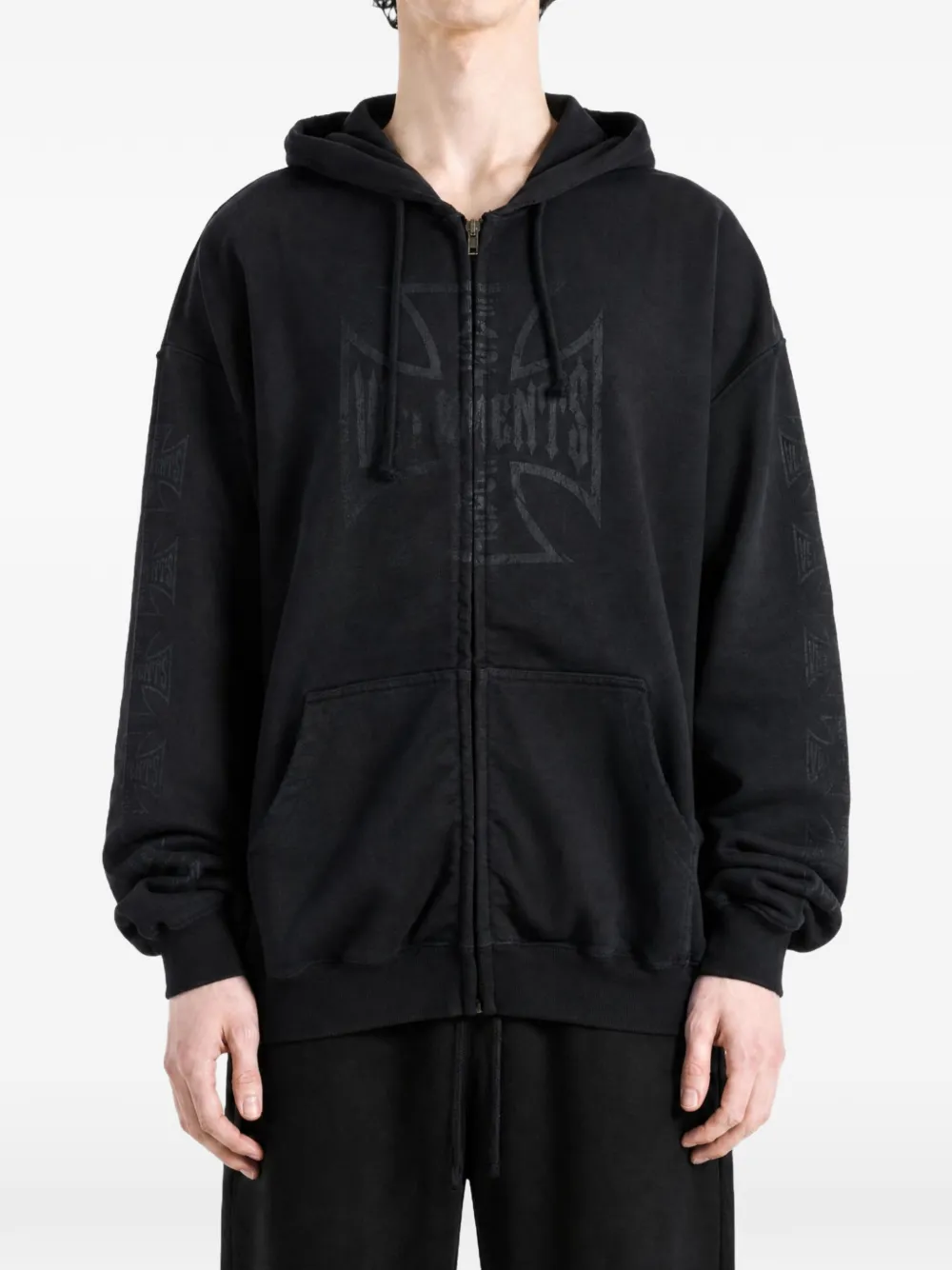 VETEMENTS Big Biker Cross logo-print zip-up hoodie Zwart