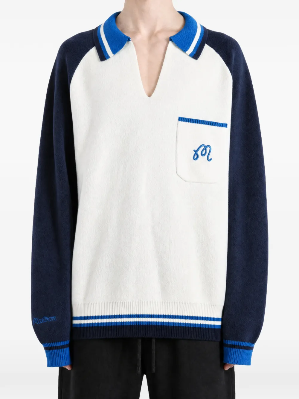 Malbon Golf Insignia logo-embroidered intarsia-knit sweater Blauw