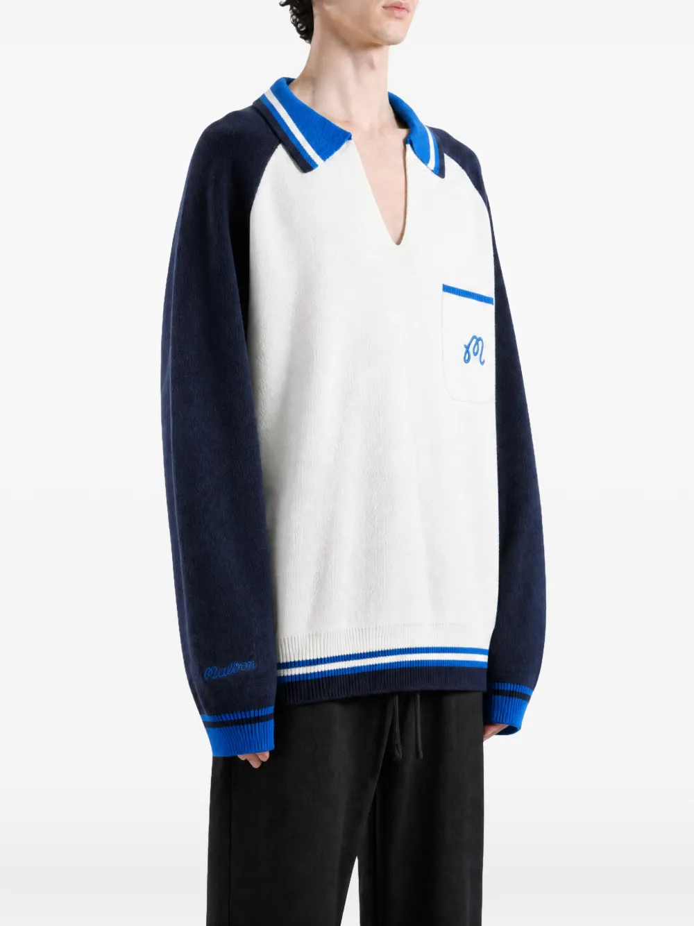 Malbon Golf Insignia logo-embroidered intarsia-knit sweater Blauw