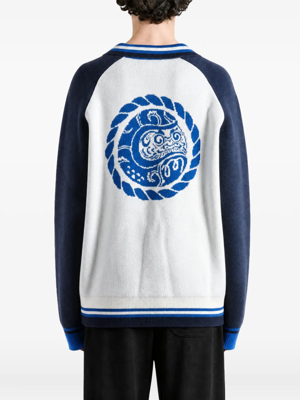 Malbon Golf Insignia logo-embroidered intarsia-knit sweater Blauw