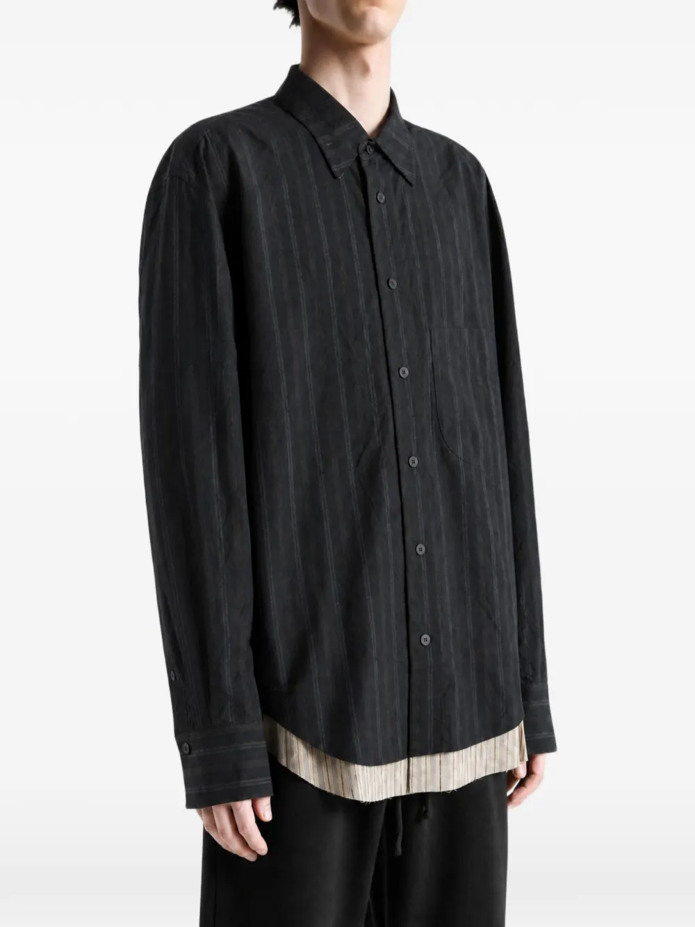 Ziggy Chen striped layered-effect shirt Zwart