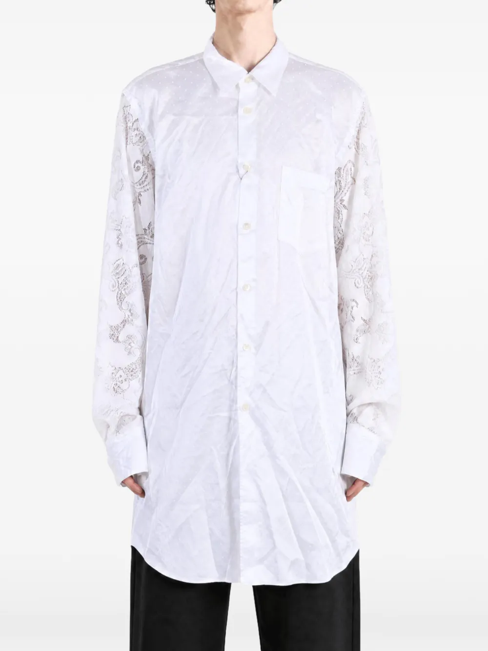 Comme des Garçons Homme Plus lace-sleeve button-up shirt Wit