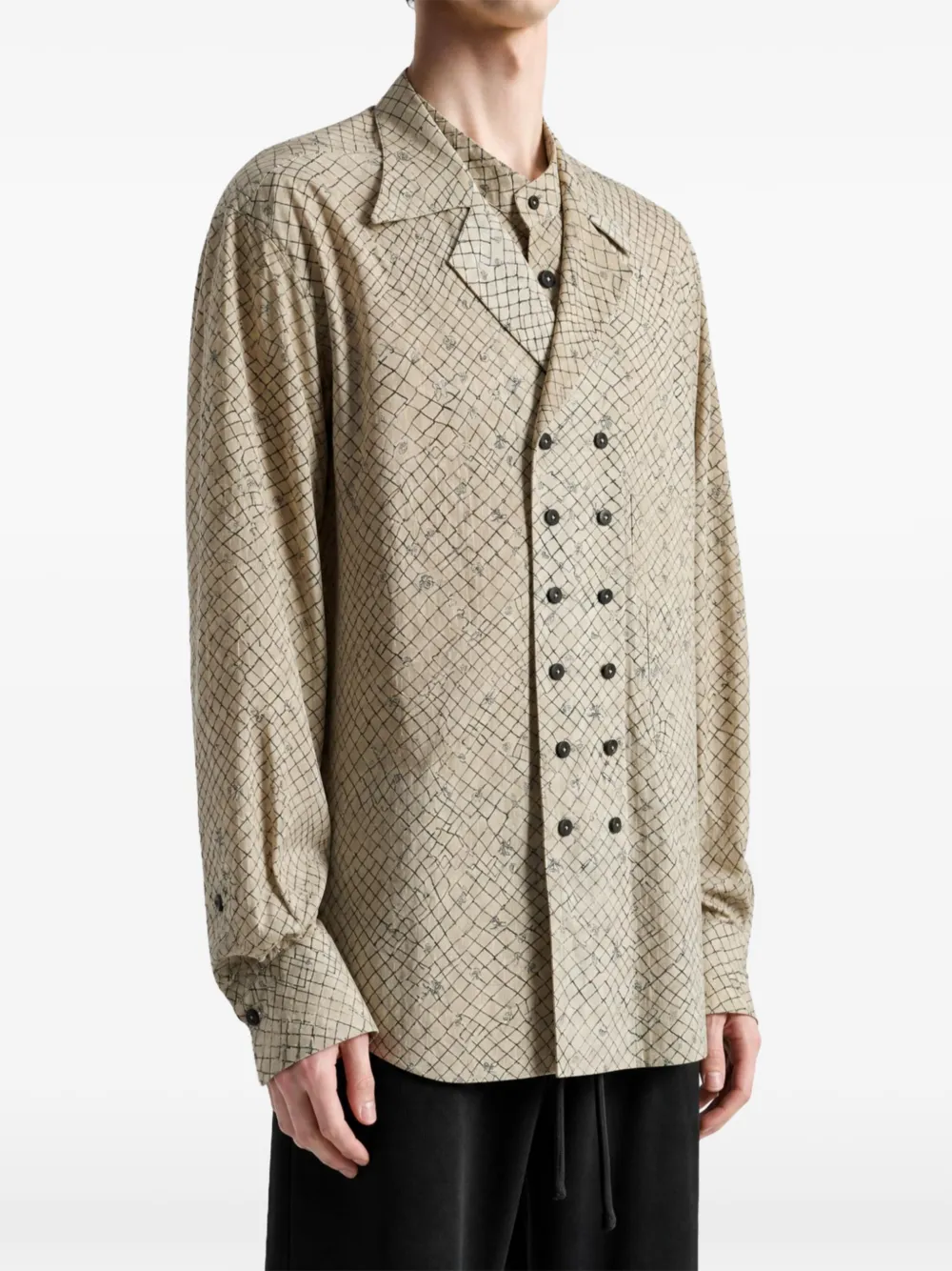 Ziggy Chen grid-pattern double-breasted shirt Beige